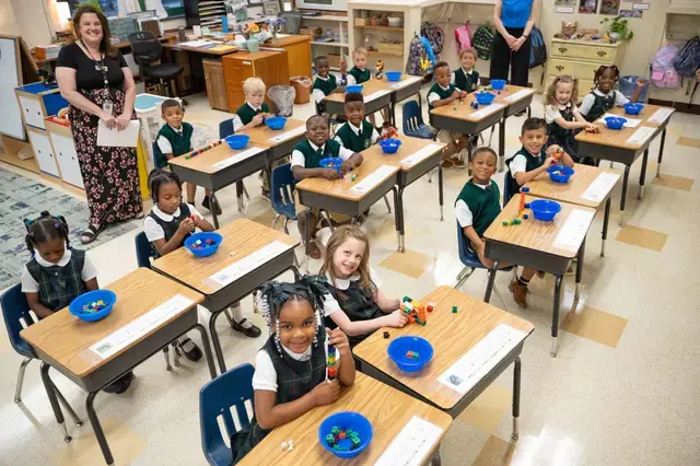 First grade students on their first day of school