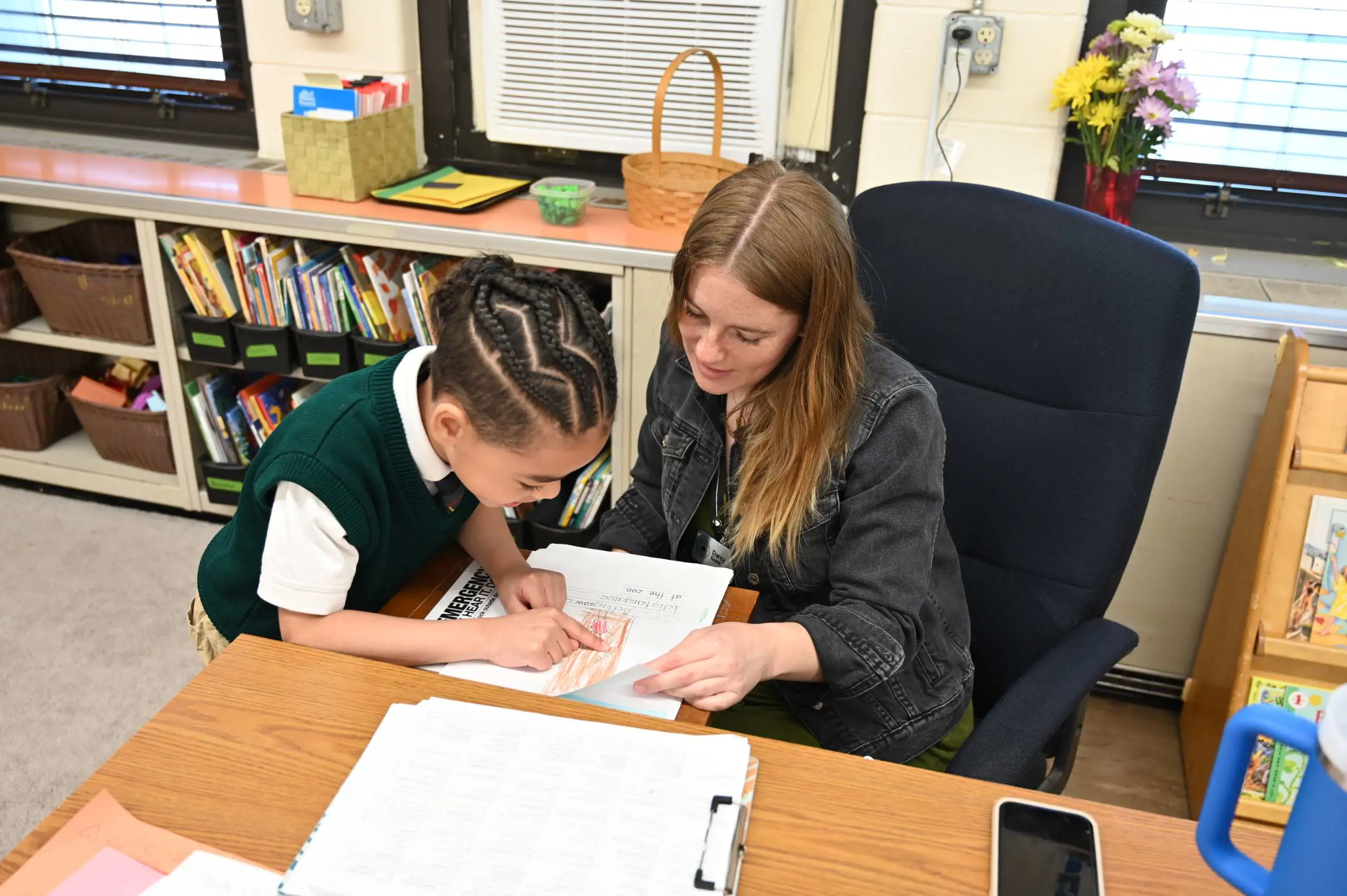 Kindergarten teacher and student