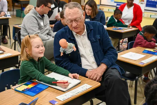 preK student with grandparent