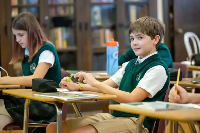 middle school student in his homeroom