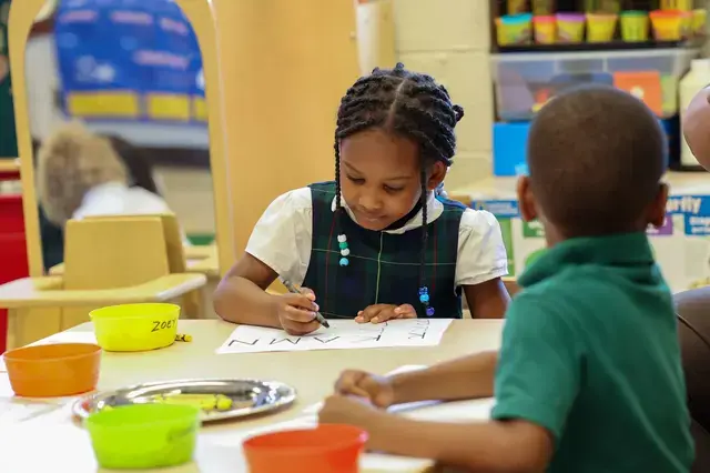 PreK students drawing