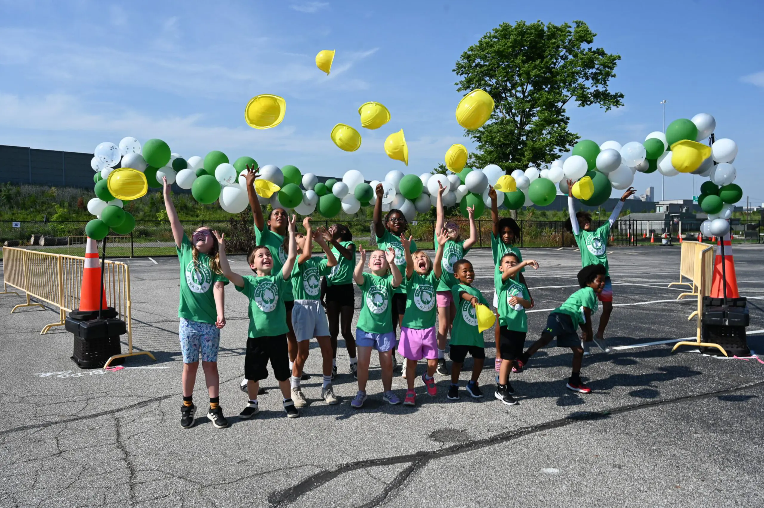 Students celebrate at the future site of The Oaks Fieldhouse